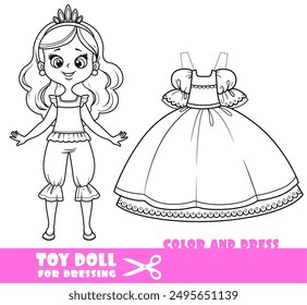 Linda princesa de dibujos animados en ropa interior y exuberante vestido de bola para colorear y cortar sobre un fondo blanco. Imagen producida sin el uso de ninguna forma de software de IA en ninguna etapa.