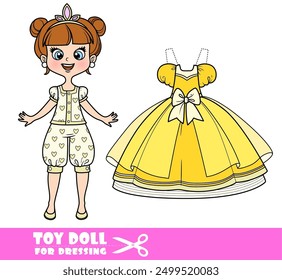 Linda princesa de dibujos animados en ropa interior con corazones y vestido de bola para cortar sobre un fondo blanco. Imagen producida sin el uso de ninguna forma de software de IA en ninguna etapa.