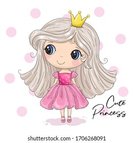 Cute Cartoon Princess. Good for greeting cards, invitations, decoration, Print for Baby Shower, etc Hand drawn vector illustration with girl cute print