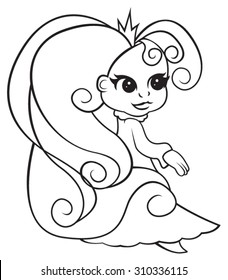 Cute cartoon princess little girl - coloring page for kids