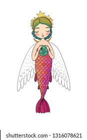 Cute cartoon princess mermaid. Siren. Marine theme.