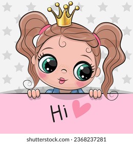 Cute Cartoon Princess on a stars background