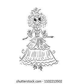 Cute cartoon princess. Sketch. Vector illustration