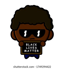 Cute cartoon protester character. international black lives matter. american police killing activist