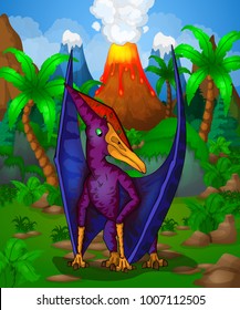 Cute cartoon pteranodon. Isolated illustration of a cartoon dinosaur.