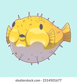 Cute Cartoon Puffer Fish Sea Creature Flat Art Vector