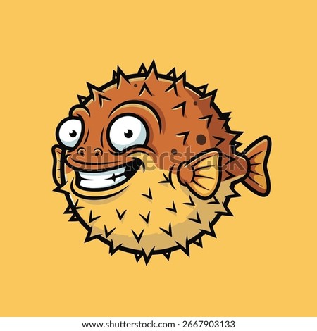 A cute cartoon pufferfish, all puffed up with its spines out. This charming but prickly sea creature makes a fun and quirky character. Vector Illustration