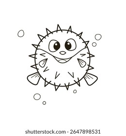 Cute Cartoon Pufferfish with Bubbles