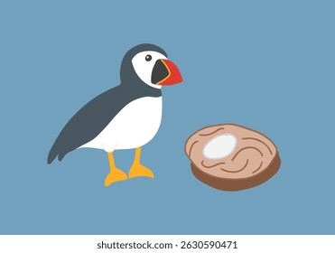 Puffin de desenhos animados bonito. Ártico, animal Polar. Ícone de imagem de criação. Ilustração de vetor.