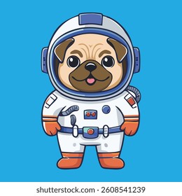 Cute Cartoon Pug Astronaut Illustration