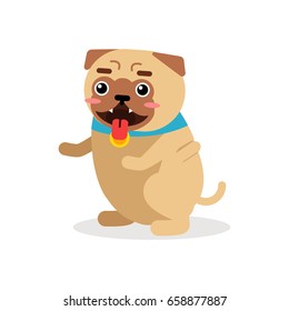 Cute cartoon pug dog champion winning gold medal vector Illustration