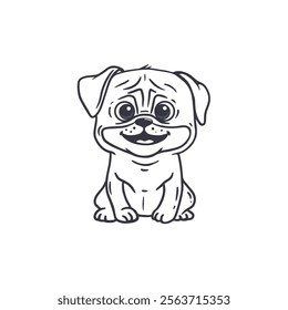 cute cartoon pug dog in doodle style. Puppy for graphic, content , banner, sticker label and greeting card. Vector illustration