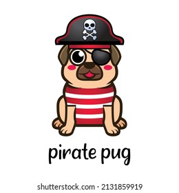 Cute cartoon Pug Dog pirate