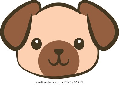 Cute cartoon pug face with expressive eyes and a friendly smile.