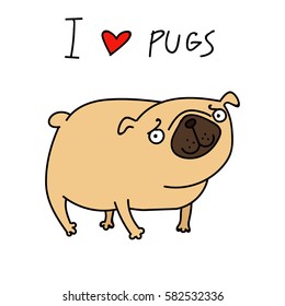 cute cartoon pug. funny dog. vector illustration