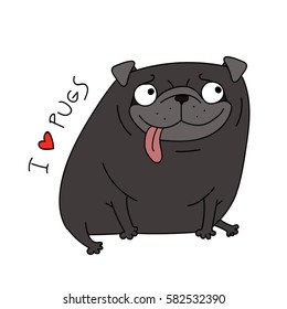 cute cartoon pug. funny dog. vector illustration
