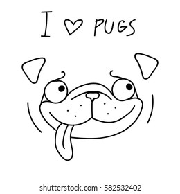 cute cartoon pug. funny dog. vector illustration