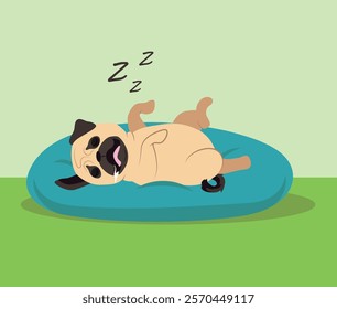 Cute cartoon pug sleeping  backwards