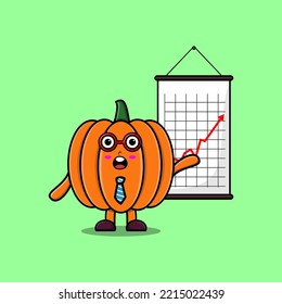 Cute cartoon Pumpkin businessman present information in flat modern style design