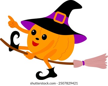 Cute cartoon pumpkin character with a bloom. Happy Halloween concept. Vector illustration.