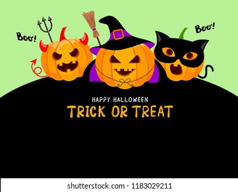 Cute cartoon pumpkin character. Happy Halloween banners design. Trick or treat, Let's  party concept,  illustration.