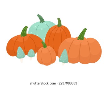 Cute cartoon pumpkin collection. Vector illustration