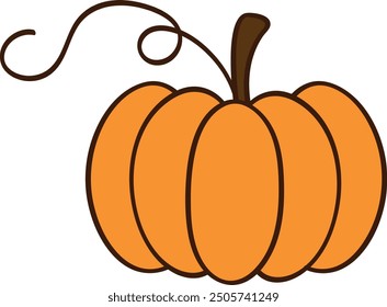 Cute Cartoon Pumpkin with Curly Stem