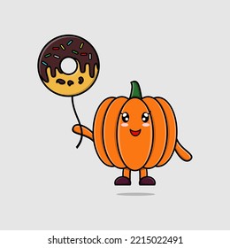 Cute cartoon Pumpkin floating with donuts balloon cartoon vector illustration