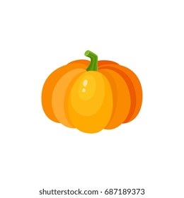 Cute cartoon pumpkin, Halloween, thanksgiving symbol, decoration element, cartoon vector illustration isolated on white background. Shiny orange pumpkin, cartoon style Halloween decoration element
