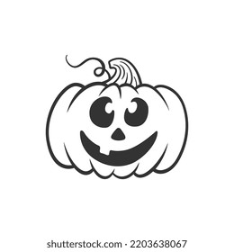 Cute cartoon pumpkin. Happy Halloween character. Childish pumpkin. Jack o lantern. Vector illustration isolated on white background