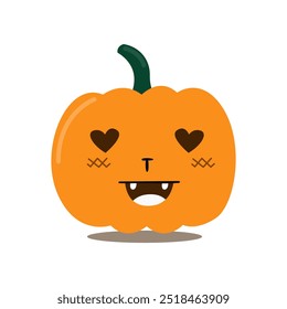 Uma abóbora de desenho animado bonito com olhos em forma de coração e um sorriso brincalhão, mostrando uma expressão de Halloween caprichosa