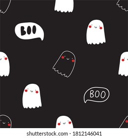 Cute cartoon pumpkin monster. Happy halloween seamless pattern. Boo