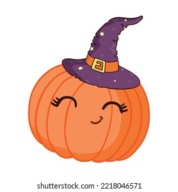 Cute cartoon pumpkin monster. Happy halloween print. Book vector illustration