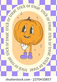 Cute cartoon pumpkin. Poster with a groove character. Illustration for Halloween.