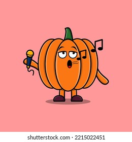 Cute cartoon Pumpkin singer character holding mic in flat modern style design illustrations