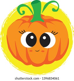 Cute cartoon pumpkin vector illustration on circle background