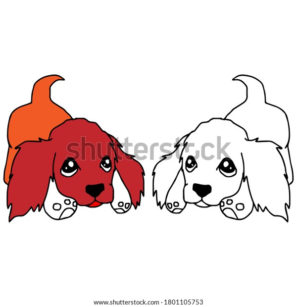 Cute Cartoon Puppies Dog Coloring Pages Stock Vector Royalty Free 1801105753