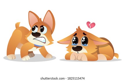 Cute Cartoon Puppy with Big Ears Expressing Different Mood and Emotion Vector Set