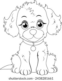 Cute cartoon puppy with big eyes and collar