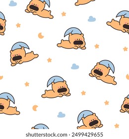 Cute cartoon puppy characters. Seamless pattern. Adorable dog with different emotions. Hand drawn style. Vector drawing. Design ornaments.