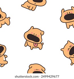 Cute cartoon puppy characters. Seamless pattern. Adorable dog with different emotions. Hand drawn style. Vector drawing. Design ornaments.
