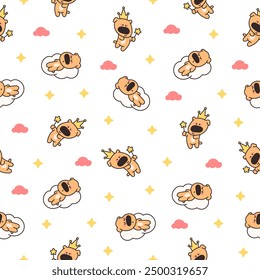 Cute cartoon puppy characters. Seamless pattern. Adorable dog with different emotions. Hand drawn style. Vector drawing. Design ornaments.