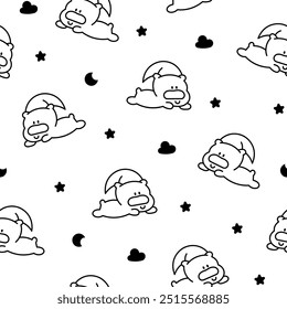 Cute cartoon puppy characters. Seamless pattern. Coloring Page. Adorable dog with different emotions. Hand drawn style. Vector drawing. Design ornaments.