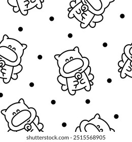 Cute cartoon puppy characters. Seamless pattern. Coloring Page. Adorable dog with different emotions. Hand drawn style. Vector drawing. Design ornaments.
