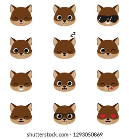 Cute cartoon puppy with different expressions. Vector set of dog emojis