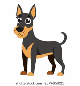 Cute cartoon puppy doberman  isolated on white background. Suitable for educational poster, logo, children's books and  encyclopedias. Vector illustration dog .