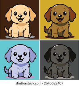 Cute Cartoon Puppy Eating Food – Adorable Dog Character Enjoying a Meal Vector Illustration