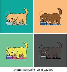 Cute Cartoon Puppy Eating Food – Adorable Dog Character Enjoying a Meal Vector Illustration