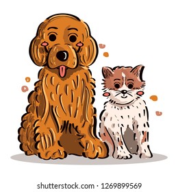 cute cartoon puppy and kitten. on vector illustration eps.10