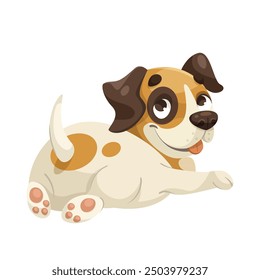 Cute cartoon puppy lying down. Vector illustration